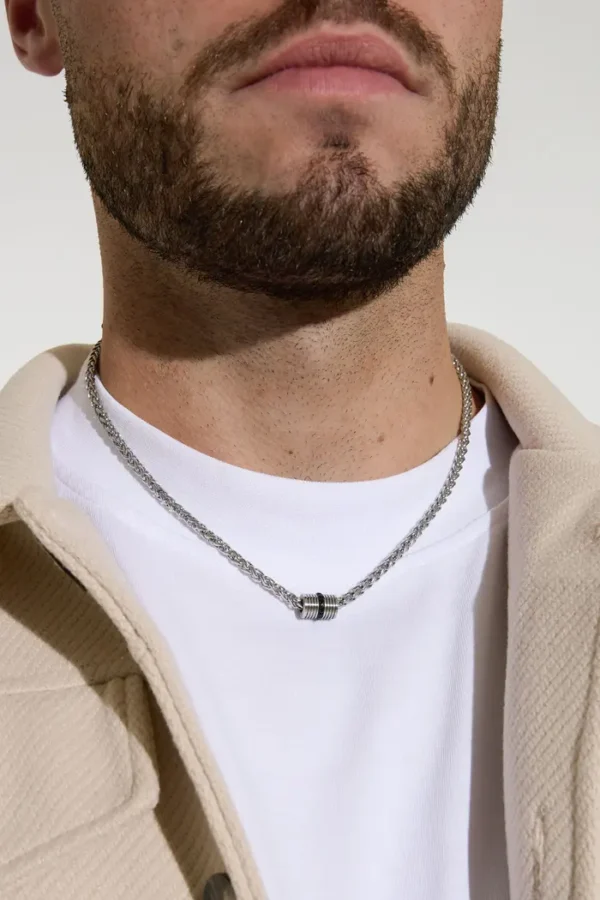 Heren ketting gedraaid met bedel, Ketting, heren, stainless steel, 50 cm, zilver kleurig
