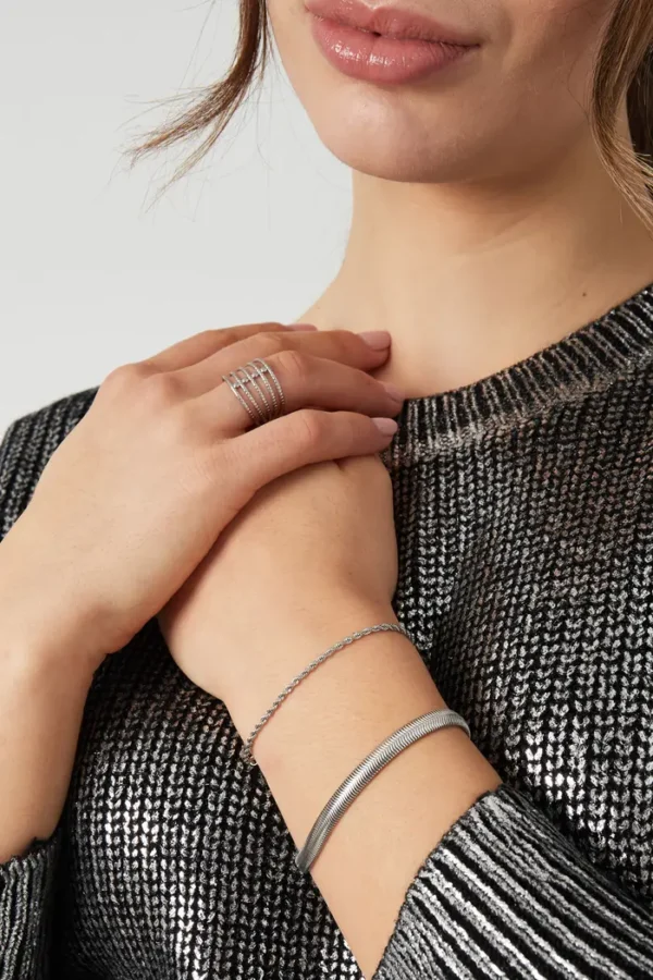 Armband jasseron gedraaid, Armband, dames, stainless steel, 16 + 3 cm, zilver kleurig