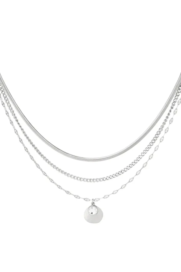 Ketting drie laags met steen, Ketting, dames, stainless steel, strass steen, 44+5 cm, goud kleurig