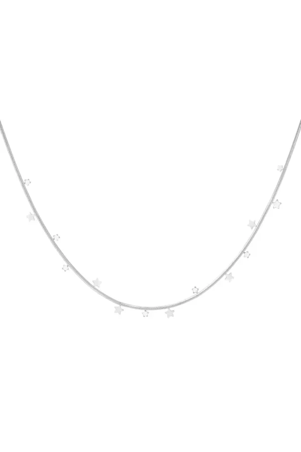 Ketting hangende sterretjes, Ketting, stainless steel, zilver