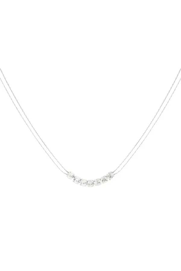 Ketting met steentjes, Ketting, dames, stainless steel, strass steentjes, 35 + 7 cm, zilver kleurig