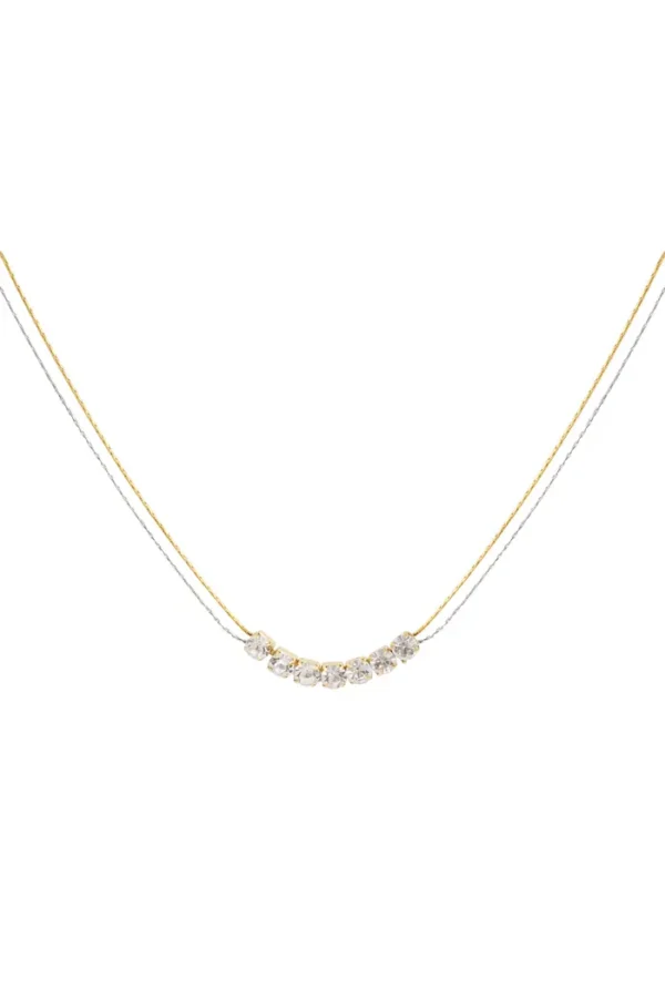 Ketting met steentjes, Ketting, dames, stainless steel, strass steentjes, 35 + 7 cm, goud kleurig