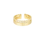 Ring streepjes met steentjes, Ring, dames, stainless steel, strass, goud kleurig