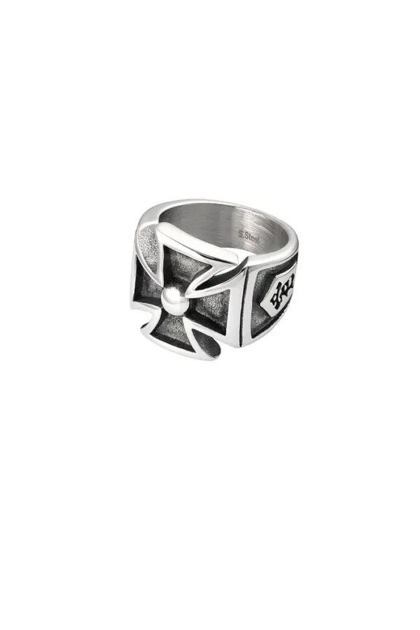 Heren ring kruis, Ring, heren, stainless steel, zilver emt zwart