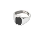 Heren ring met steen, Ring, heren, stainless steel, zilver kleureig met zwarte steen
