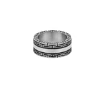 Heren ring met patroon, Ring, heren, stainless steel, zilver met zwart