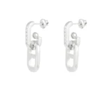 Oorbellen schakel met steentjes, Oorbellen, dames, stainless steel, strass steentjes, zilver kleurig