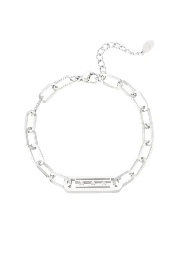 Schakel armband met steentjes, Armband, dames, stainless steel, strass steentjes, zilver kleurig