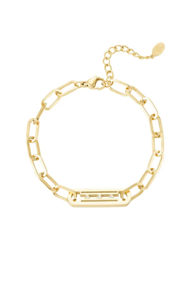 Schakel armband met steentjes, Armband, dames, stainless steel, strass steentjes, zilver kleurig