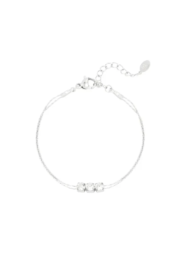 Armband drie steentjes, dames, Armband, stainless steel, strass, zilver