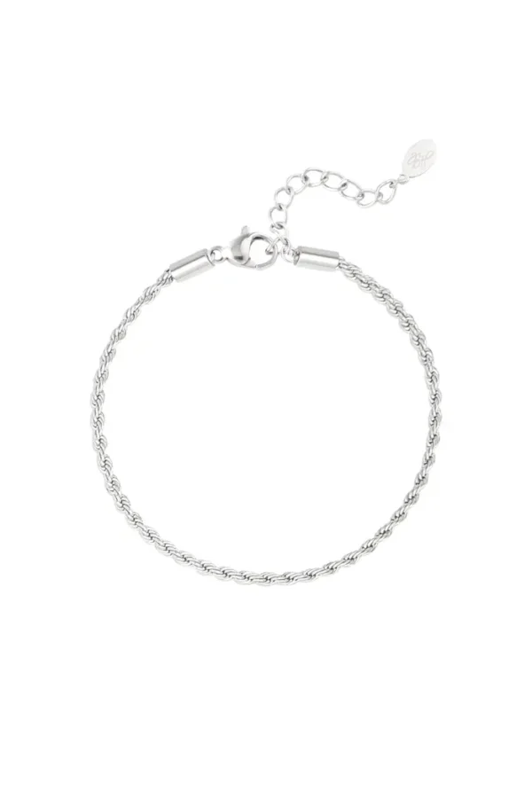 Armband jasseron gedraaid, Armband, dames, stainless steel, 16 + 3 cm, zilver kleurig