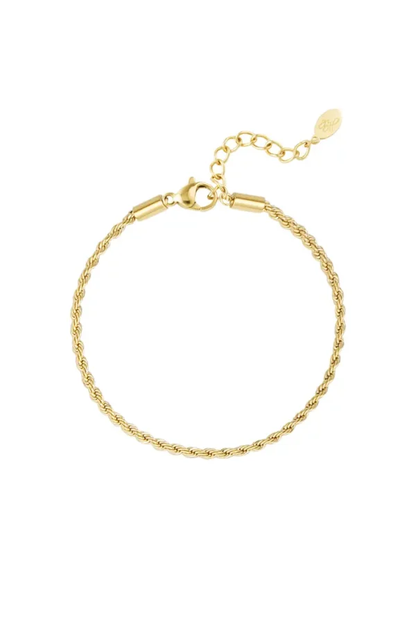 Armband jasseron gedraaid, Armband, dames, stainless steel, 16 + 3 cm, goud kleurig