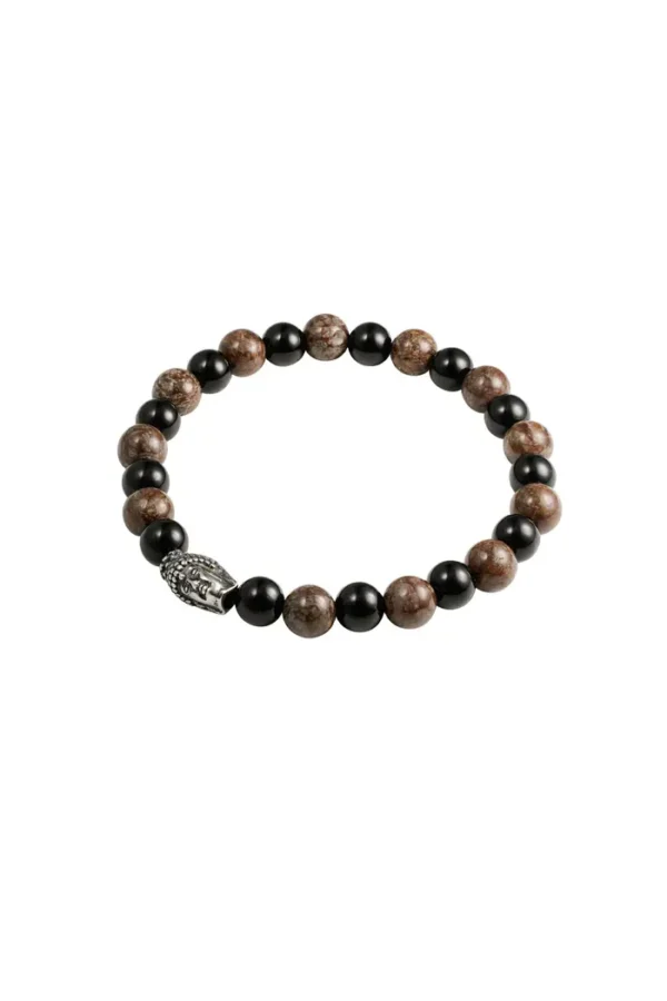 Armband kralen budda, Armband, heren, stenen kralen, grijs