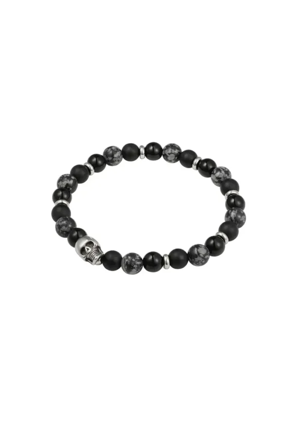Armband kralen doodshoofd, Armband, heren, stenen kralen, zwart