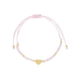 Armband met hartje, Armband, polyester, stainless steel, roze met goud kleurig hartje,