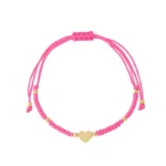 Armband met hartje, Armband, polyester, stainless steel, fucshia met goud kleurig hartje,