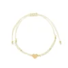 Armband met hartje, Armband, polyester, stainless steel, blauw met beige kleurig hartje,