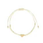 Armband met hartje, Armband, polyester, stainless steel, blauw met beige kleurig hartje,