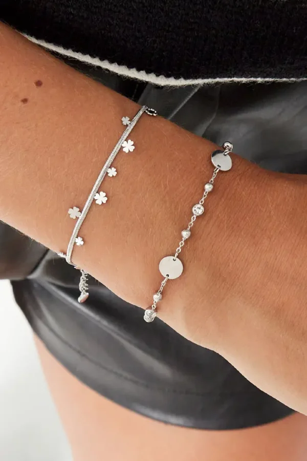 Armband klaver party, Armband, stainless steel, zilver