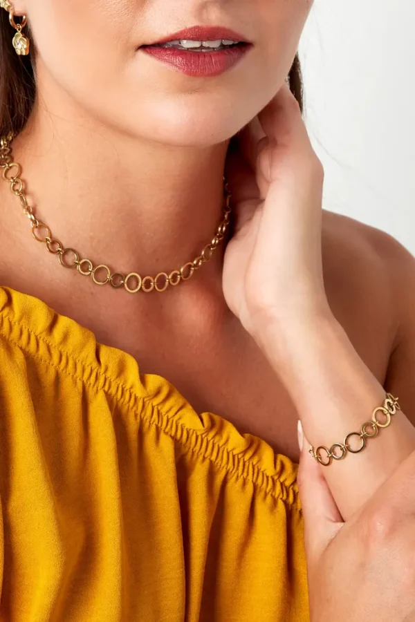 Armband kleine en grote schakels, Armband, stainless steel, goud kleurig