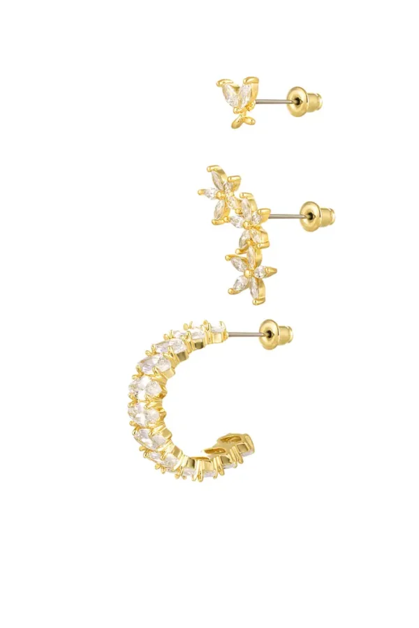Oor party bloemen, Oorbellen, stainless stell, zirkonium, goud