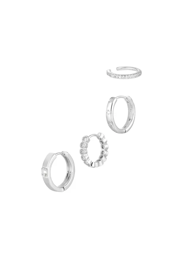 Ear party subtiele glinster, Oorbellen, stainless steel, zirkonium, zilver