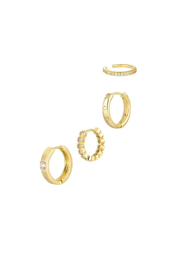Ear party subtiele glinster, Oorbellen, stainless steel, zirkonium, goud