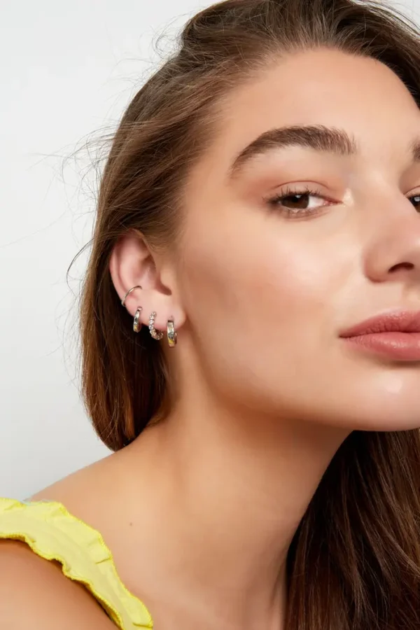Ear party subtiele glinster, Oorbellen, stainless steel, zirkonium, zilver