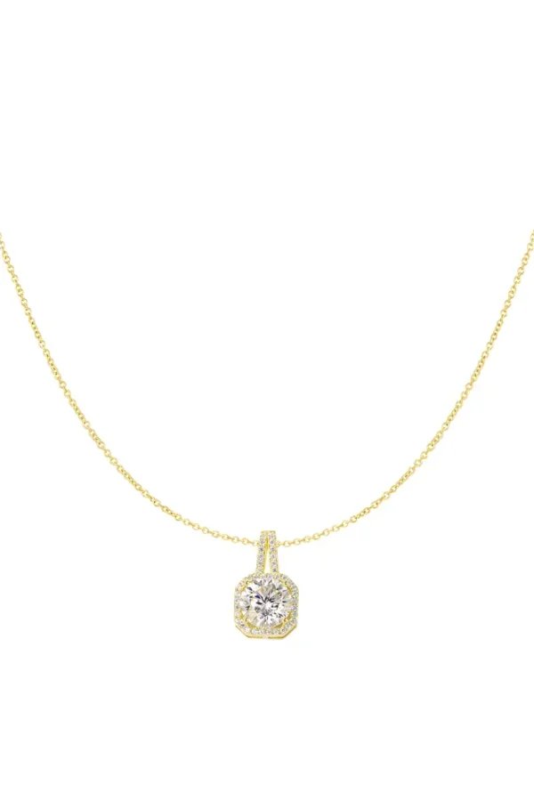 Ketting Vierkante steen, Ketting, gold plated, moissaniet, zirkonium