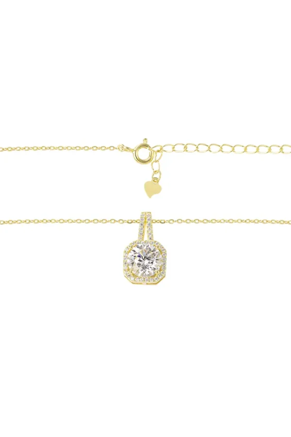 Ketting Vierkante steen, Ketting, gold plated, moissaniet, zirkonium