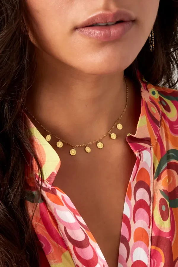 Ketting hartjes coins, stainless steel, goud kleurig