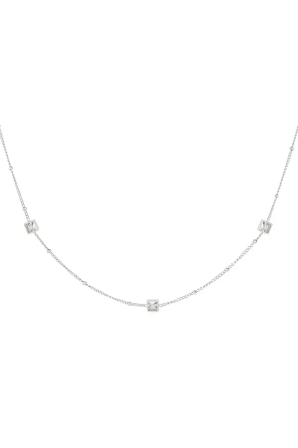 Ketting steentjes, Ketting, Stainless steel, zirkonium steentjes, zilver kleurig