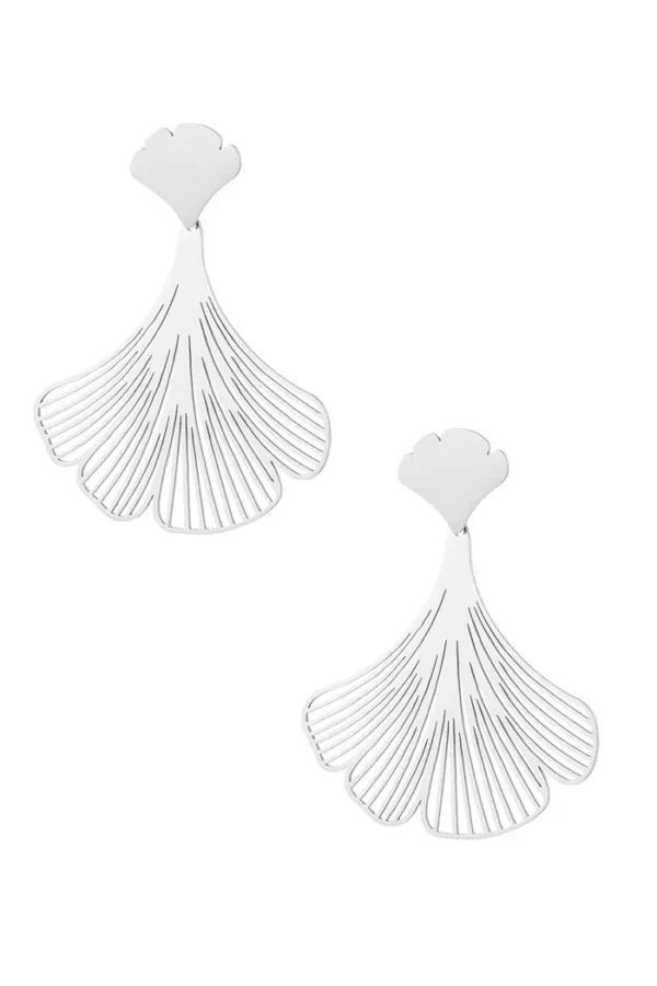 Oorbellen groot blad, Oorbellen, stainless steel, zilver