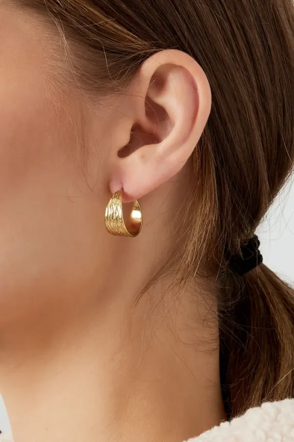 Oorbellen klein met print, Oorbellen, stainless steel, goud