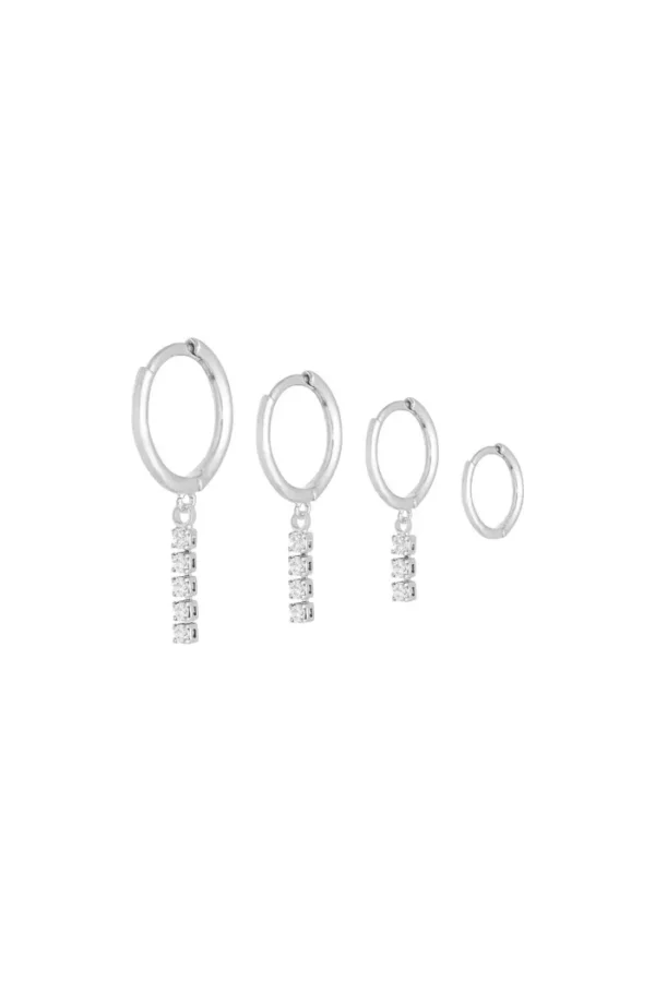 Oorbellen set dangling diamonds, Oorbellen, stainless steel, zirkonium, zilver