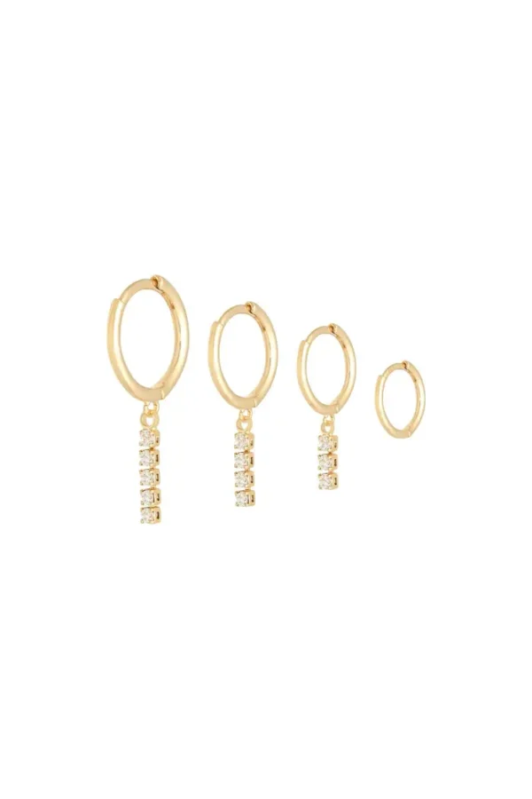 Oorbellen set dangling diamonds, Oorbellen, stainless steel, zirkonium, goud