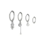Oorbellen set four in a row, A Symetrische, stainless steel, zirkonium, zilver kleurig