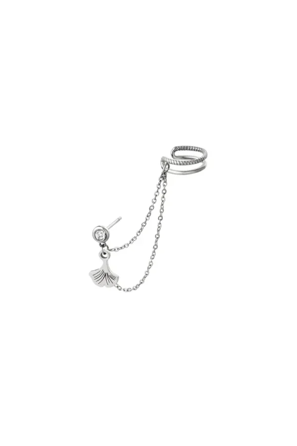 Oorboei met ketting en hanger, Oorbellen, stainless steel, zirkonium, zilver