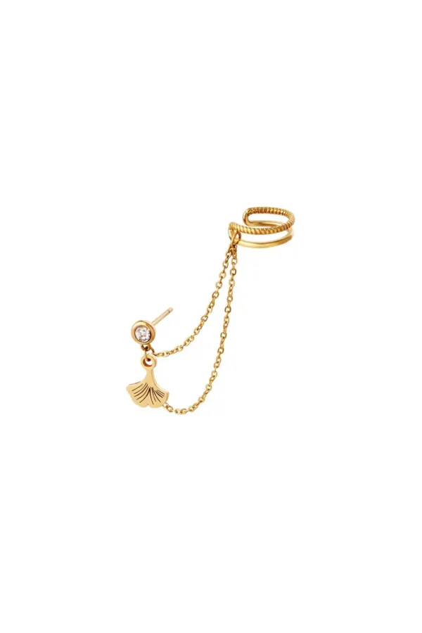 Oorboei met ketting en hanger, Oorbellen, stainless steel, zirkonium, goud