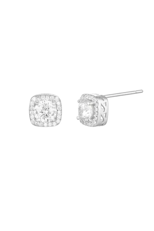 Oorstekers vierkante Steen, Oorbellen, stainless steel, sterling zilver, moissaniet