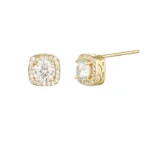 Oorstekers vierkante Steen, Oorbellen, stainless steel, gold plated, moissaniet