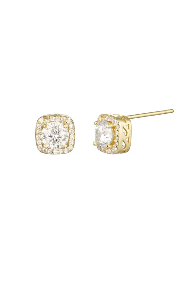 Oorstekers vierkante Steen, Oorbellen, stainless steel, gold plated, moissaniet