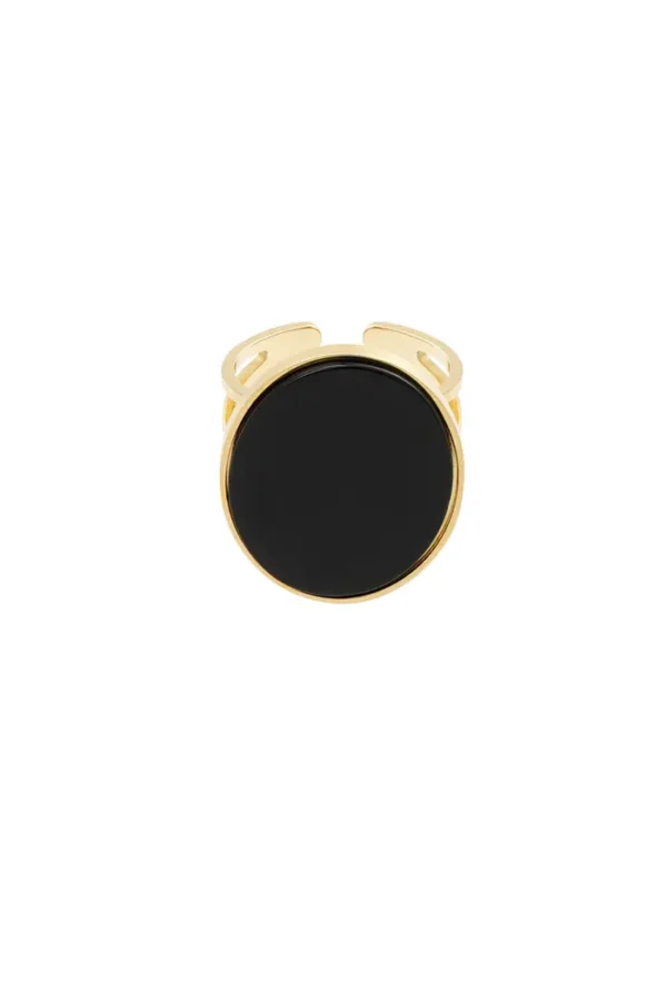 Ring grote steen, Ring, stainless steel, goud, zwarte steen