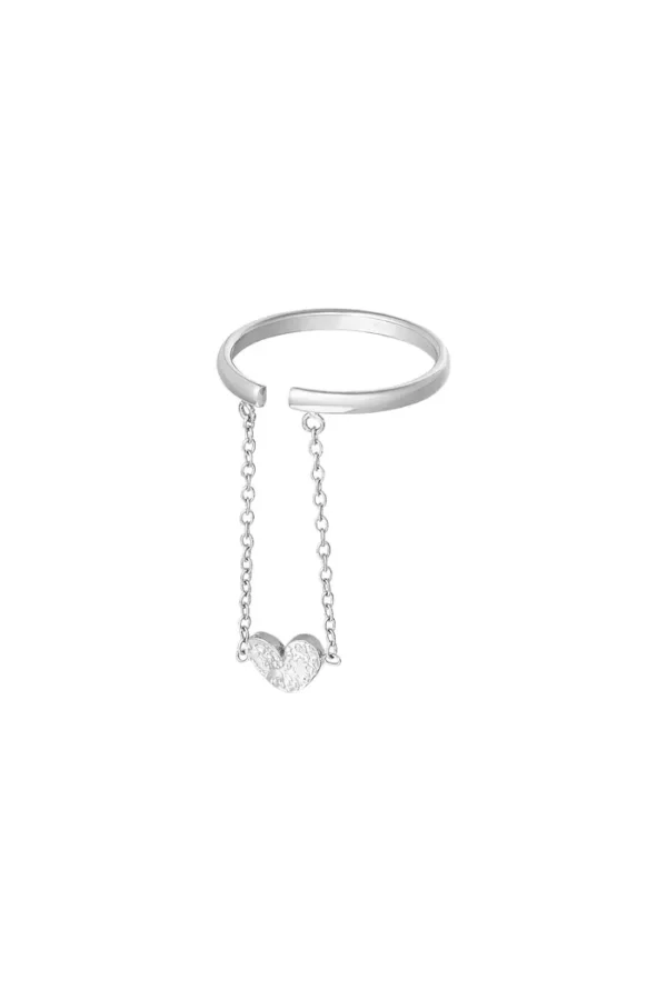 Ring hart met ketting, Ring, stainless steel, zilver