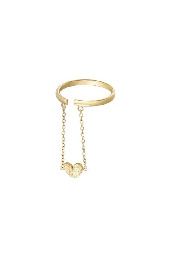 Ring hart met ketting, Ring, stainless steel, goud