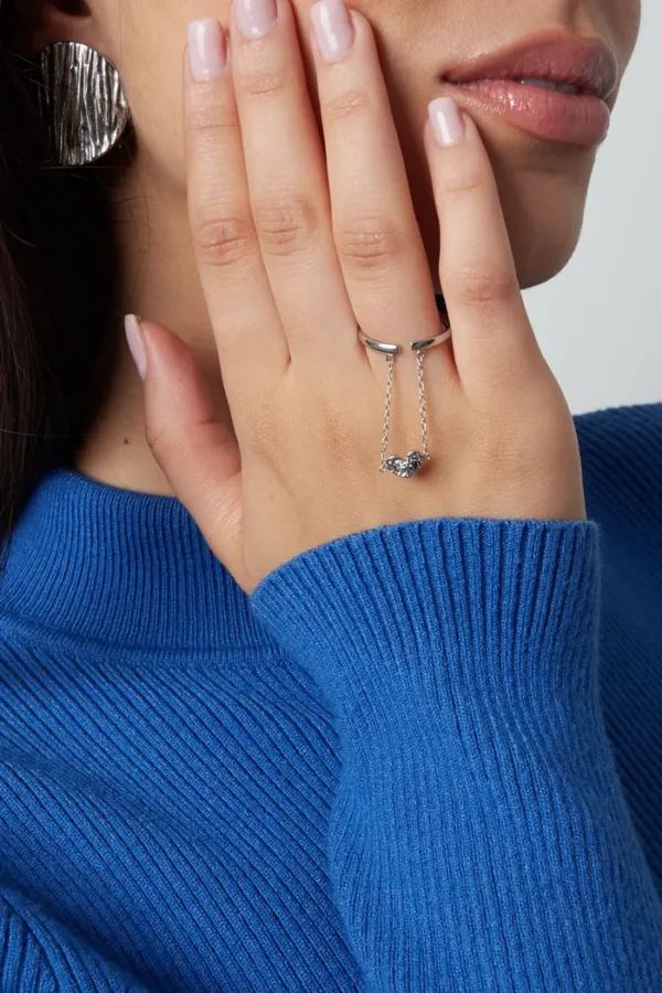 Ring hart met ketting, Ring, stainless steel, goud