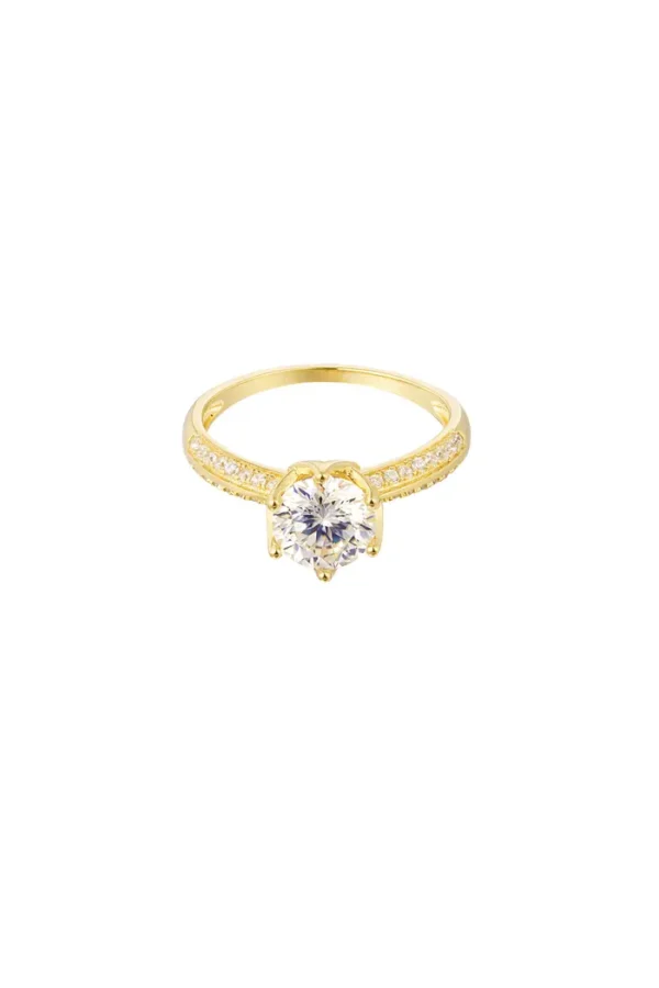 Ring steen met steentjes, Ring, stainless steel, mossaniet, gold plated, goud kleurig