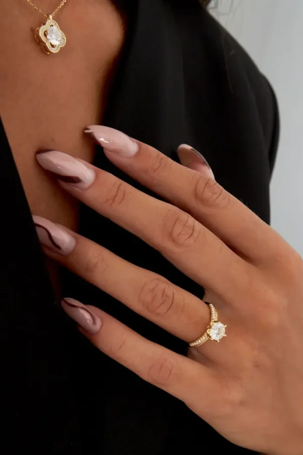 Ring steen met steentjes, Ring, stainless steel, mossaniet, gold plated, goud kleurig