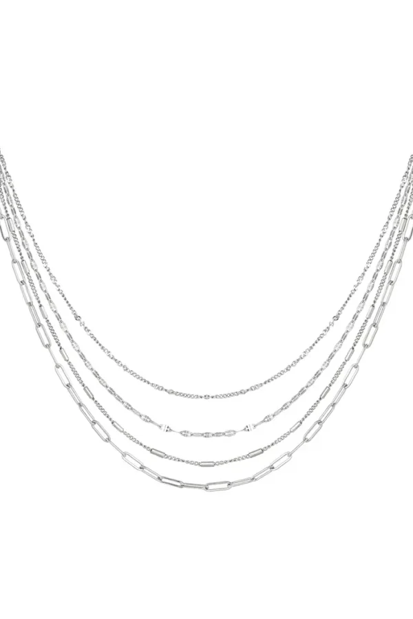 Schakelketting 4 laags, Ketting, stainless steel, zilver kleurig