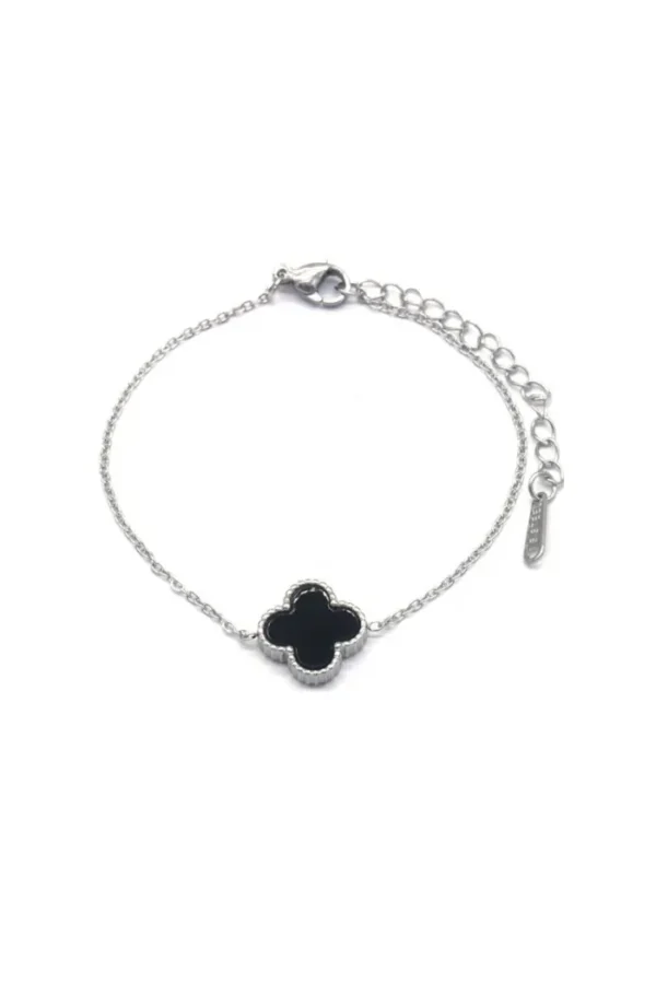 Armband klavertje zwart, Armband, Dames, stainless steel, zilver met zwart klavertjes